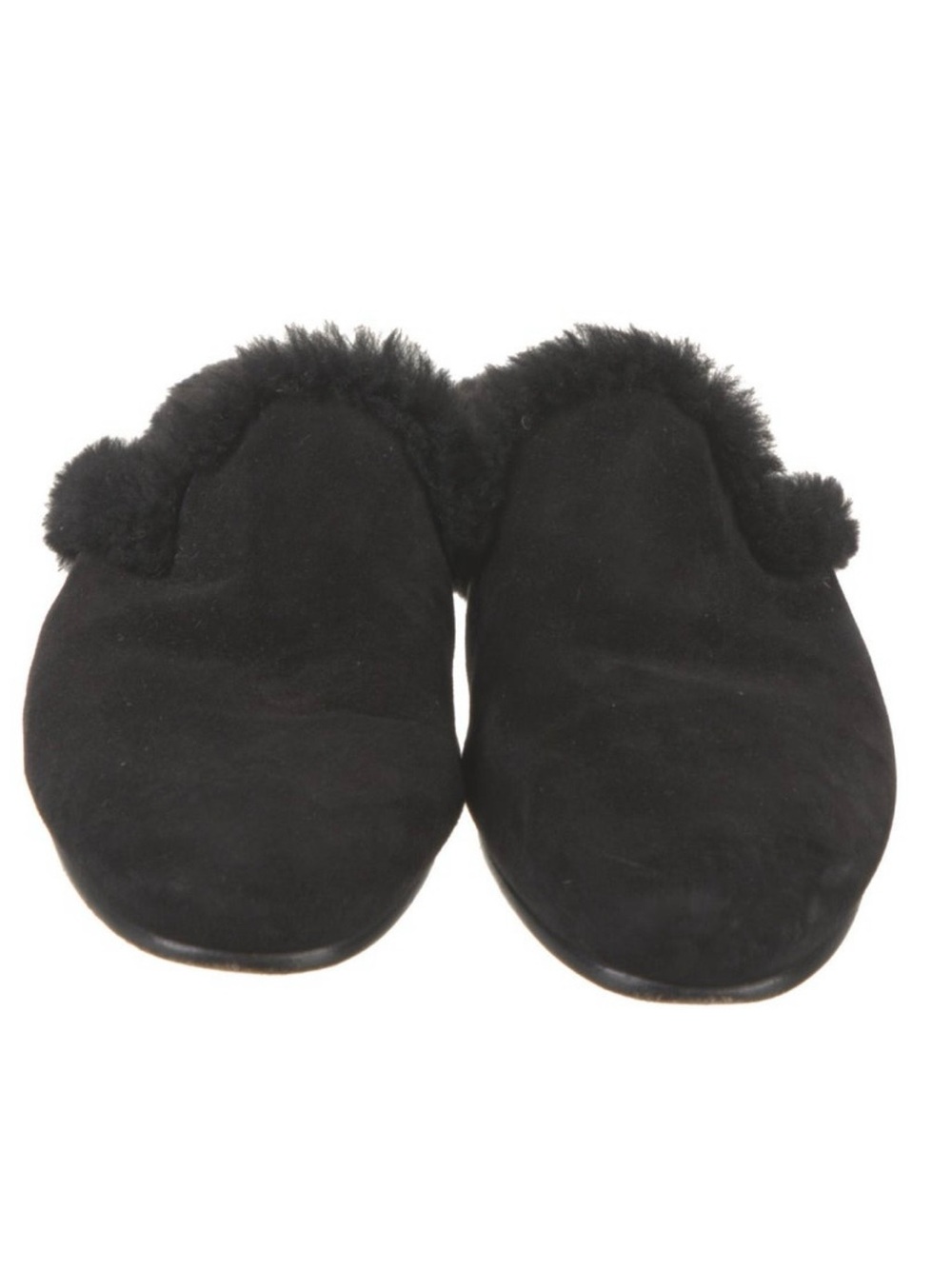 Manolo Blahnik Black Suede Shearling-Trim Flats